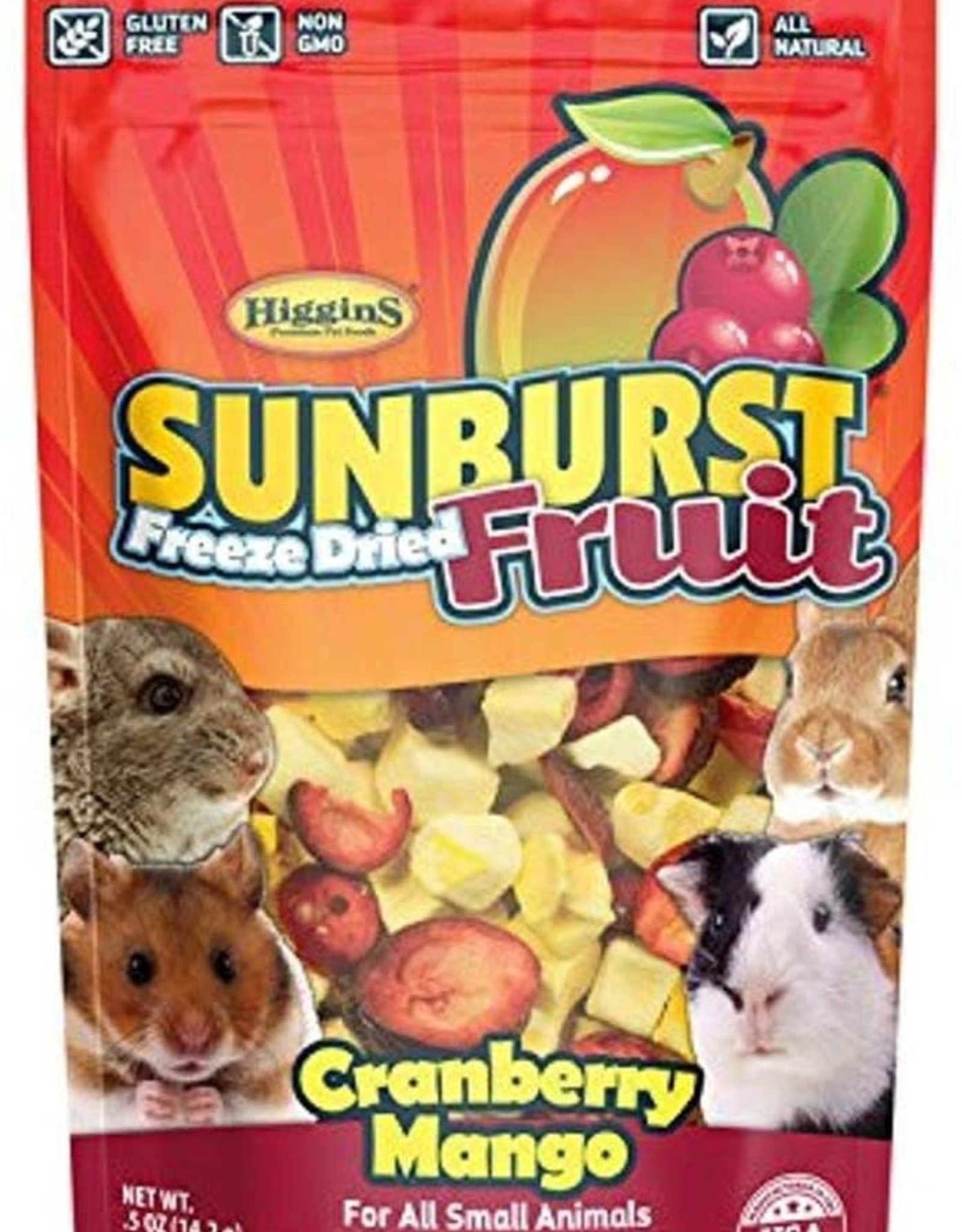 HIGGINS PREMIUM PET FOODS HIGGINS- SUNBURST- 6X4X2- FREEZE DRIED FRUIT- CRANBERRY/MANGO- SMALL ANIMAL TREAT- .5 OZ