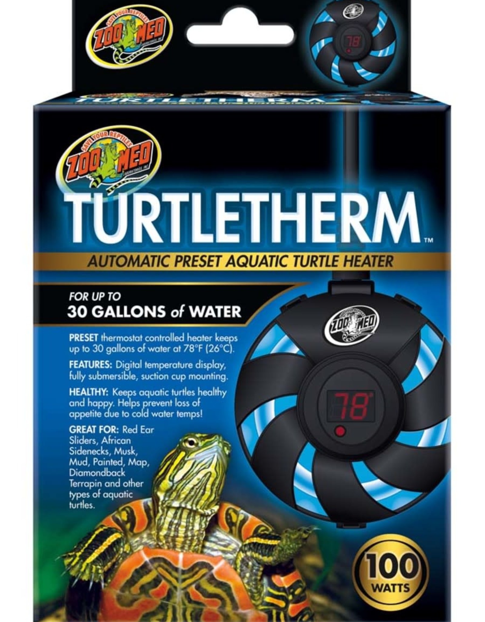 ZOO MED LABORATORIES, INC. ZOO MED- TH-100- TURTLETHERM- AQUATIC TURTLE HEATER- PRESET- 2X5X7- 100W