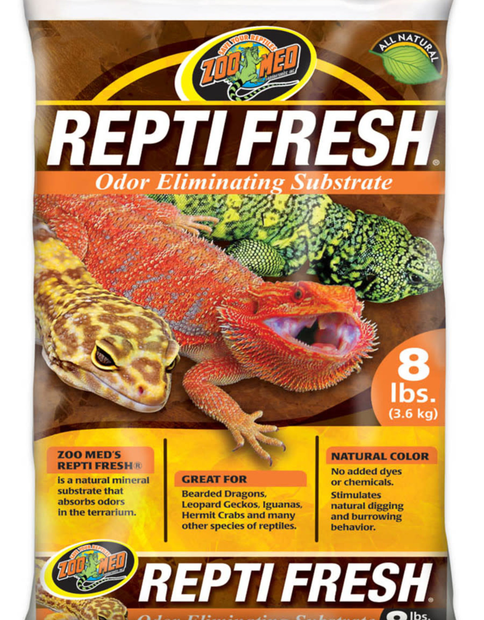 ZOO MED LABORATORIES, INC. ZOO MED- RO-8- REPTI FRESH- ODOR ELIMINATING SAND- 14.5X9.5X2.5- 8 LB- WHITE