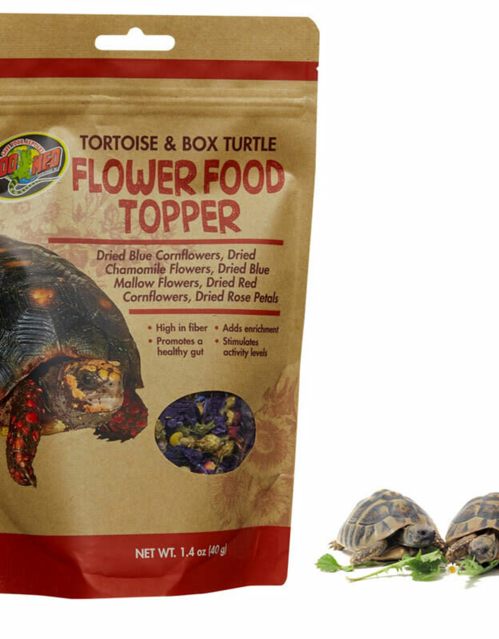 ZOO MED LABORATORIES, INC. ZOO MED- ZM-140-  FLOWER FOOD TOPPER- 6X4X1- TORTOISE AND BOX TURTLE- 4X6X1- .21 OZ