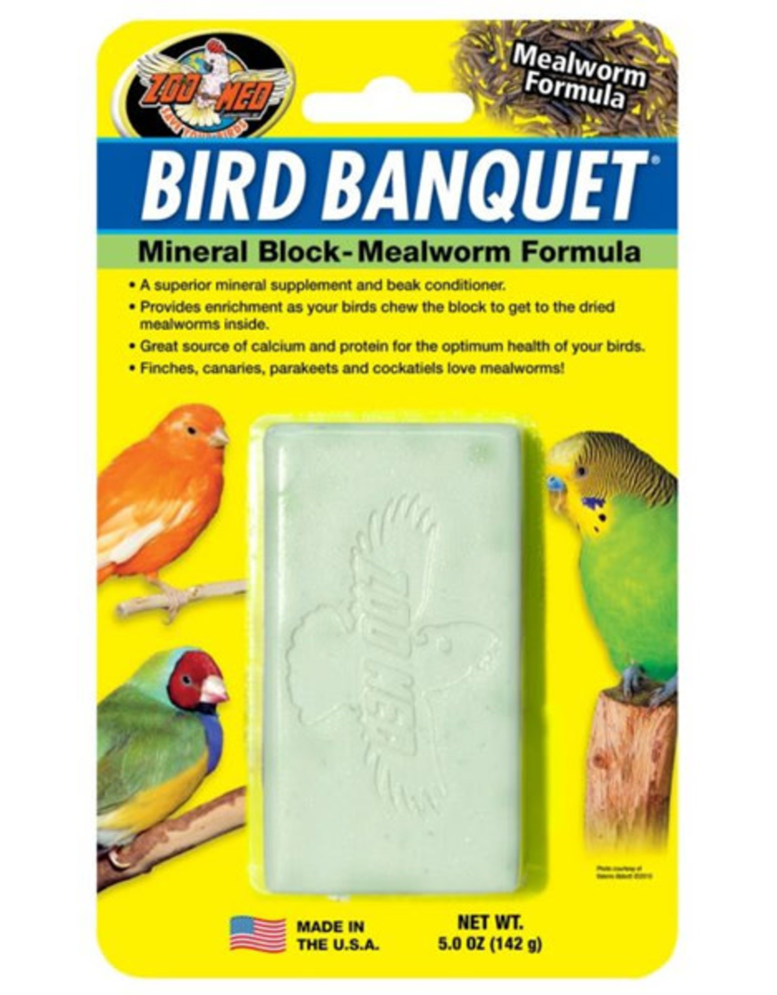 ZOO MED LABORATORIES, INC. ZOO MED- BB-ML- BANQUET BLOCK- BIRD- MINERAL BLOCK- 4X2X1- MEALWORM- 5 OZ
