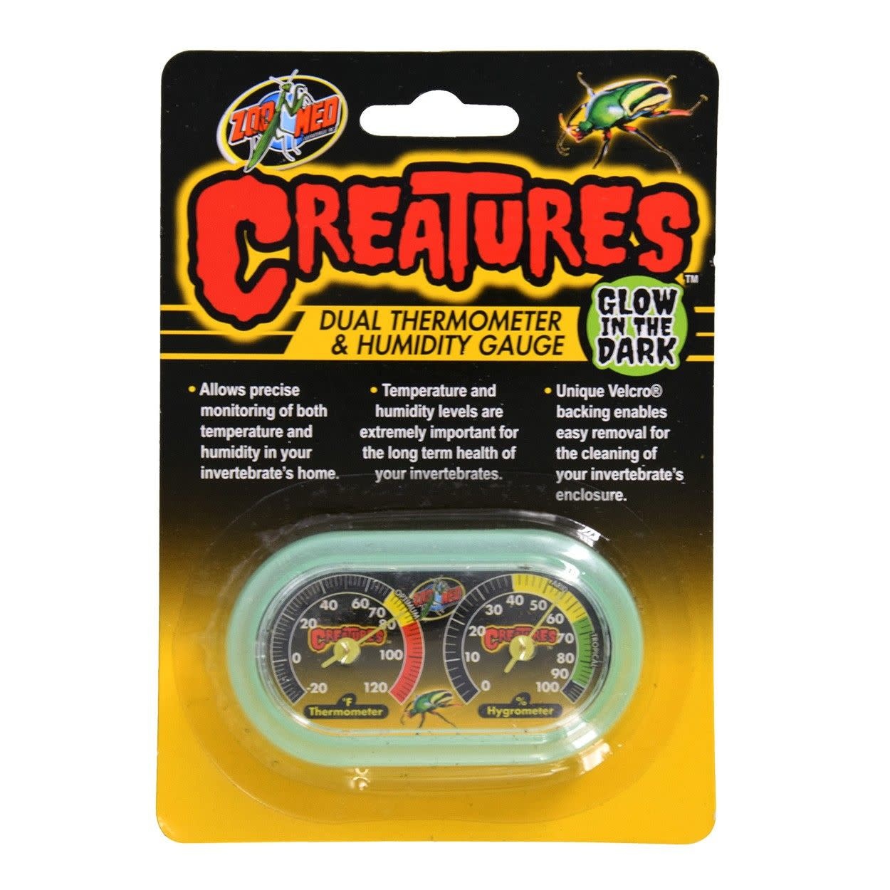 Zoo Med Creatures Dual Thermometer & Humidity Gauge Glow in the