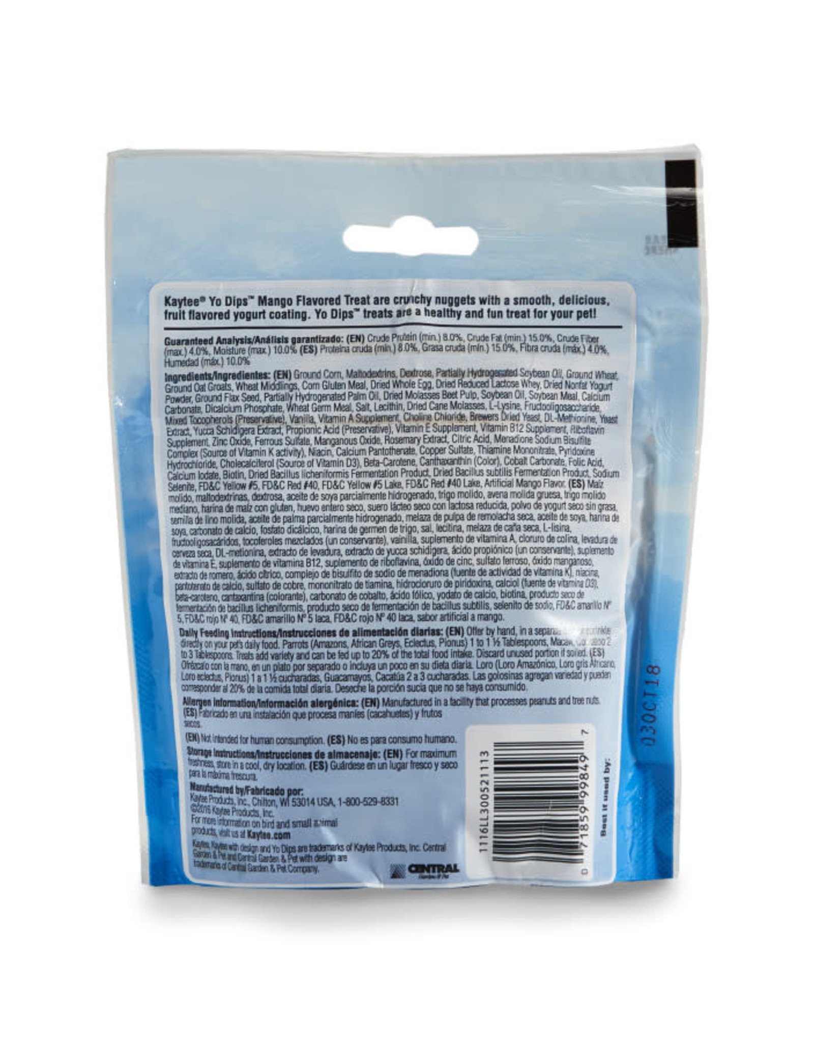 CENTRAL - KAYTEE PRODUCTS KAYTEE- TREAT- BAG- 7X5X2- YO DIPS- AVIAN- MANGO 3.5 OZ