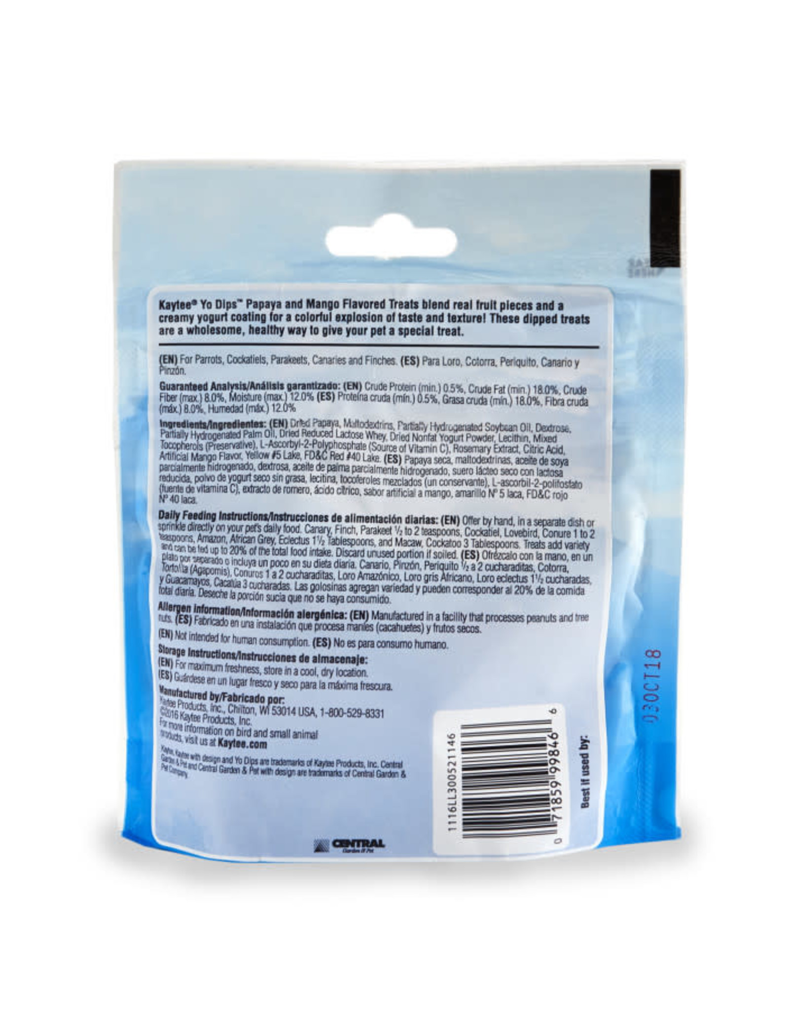 CENTRAL - KAYTEE PRODUCTS KAYTEE- TREAT- BAG- 7X5X2- YO DIPS-AVIAN- MANGO PAPAYA 2.5 OZ