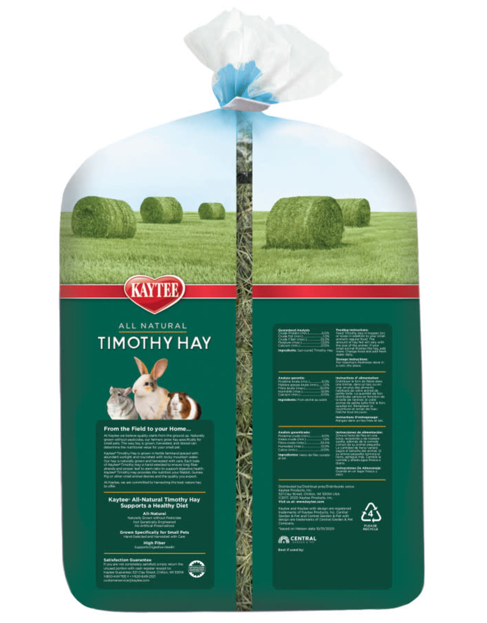 CENTRAL - KAYTEE PRODUCTS KAYTEE- NATURAL- 16X13X10- TIMOTHY HAY 96 OZ