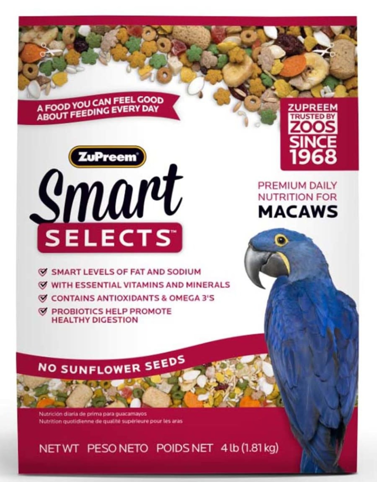 ZUPREEM ZUPREEM- SMART SELECTS- PELLET/SEED MIX- 10X4X14- 4 LB-  MACAW