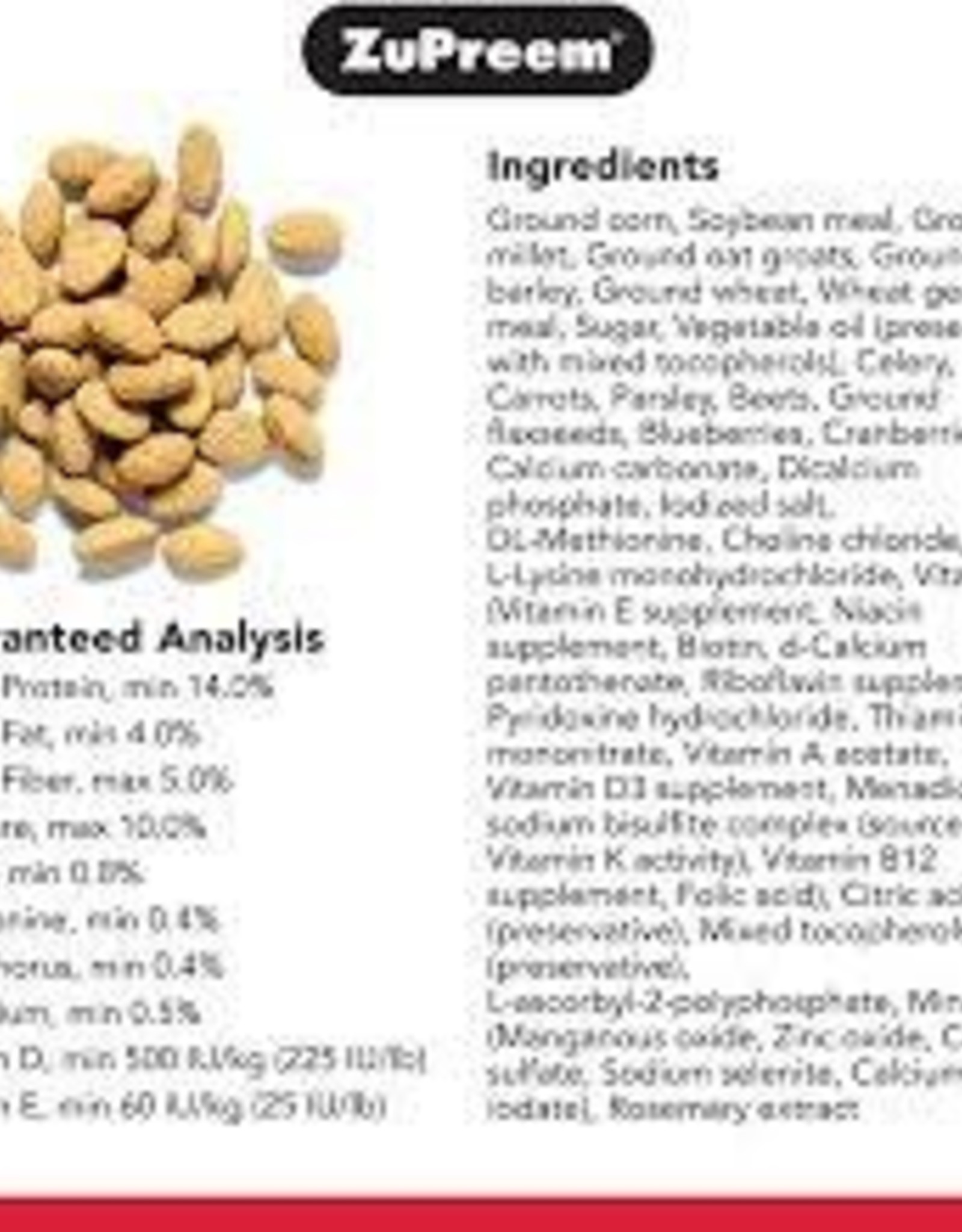 ZUPREEM BIN #157- ZUPREEM- NATURAL- PELLETED DIET- 6X6X6- PARROT/CONURE- PER LB