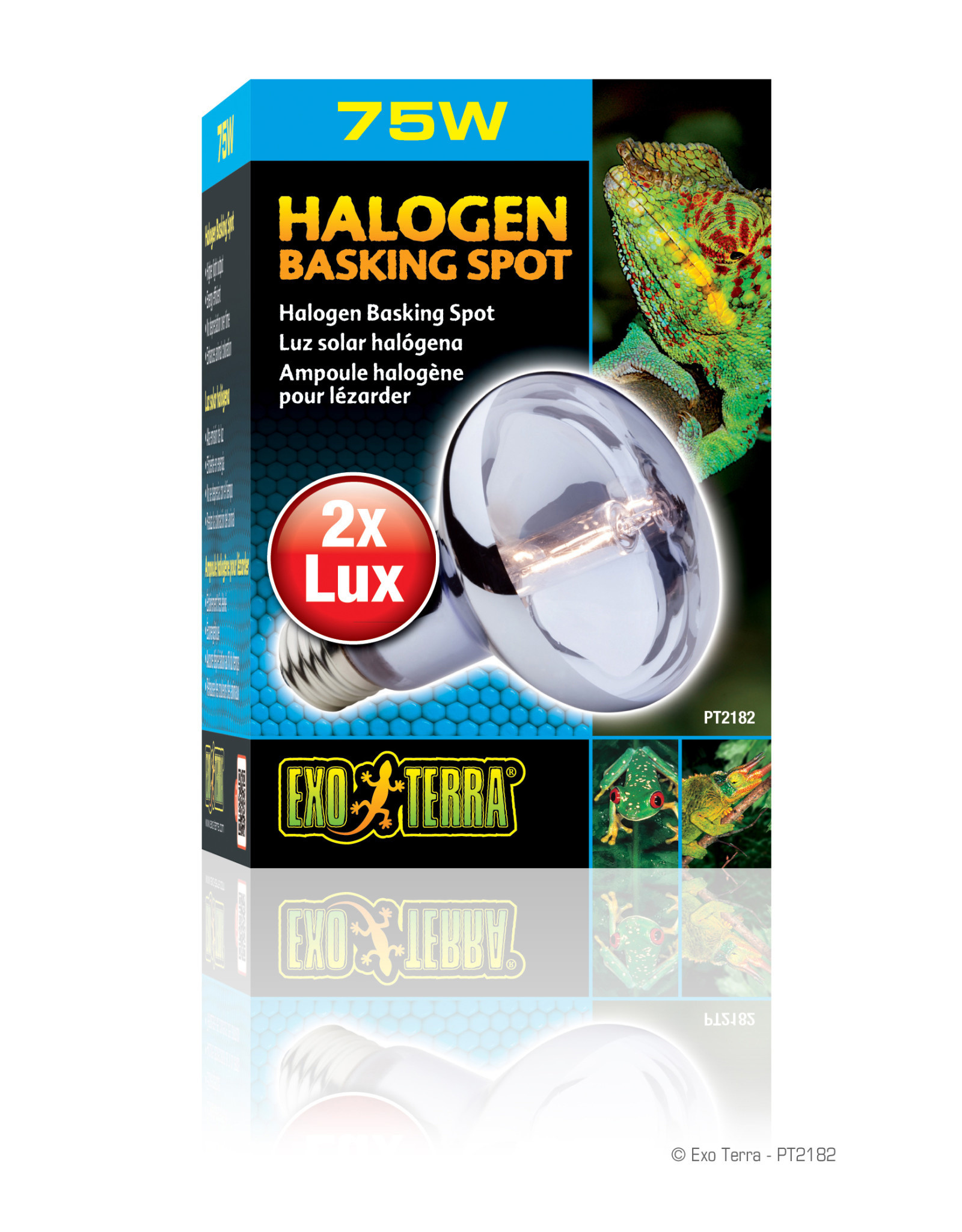 EXO TERRA PT2182- HALOGEN- BASKING SPOT- BROAD-SPECTRUM DAYLIGHT- 4X4X6- 75W