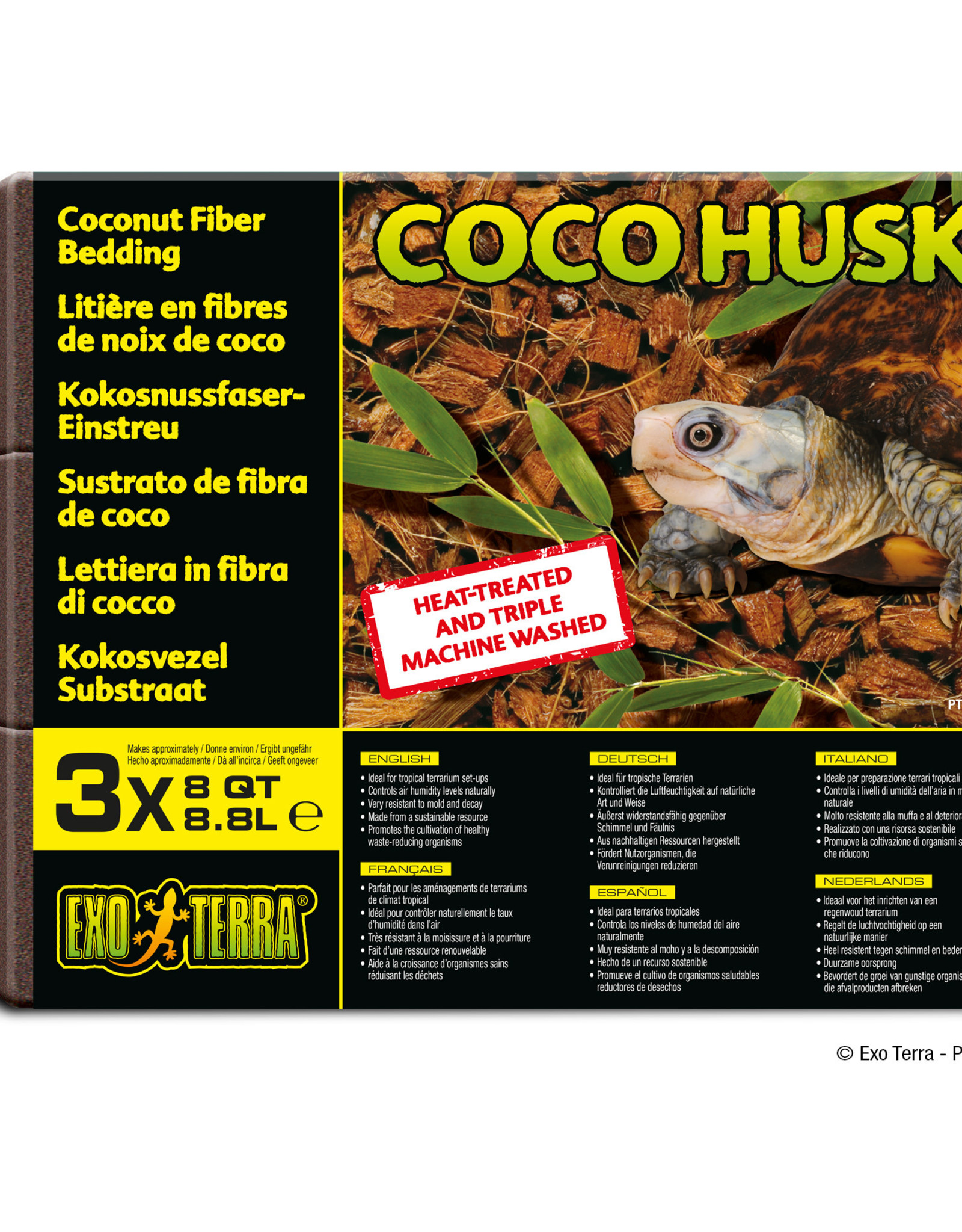 EXO TERRA EXO TERRA- PT2776- SUBSTRATE- COCO HUSK BEDDING- 14X18X3- 8 QT- 3 PK