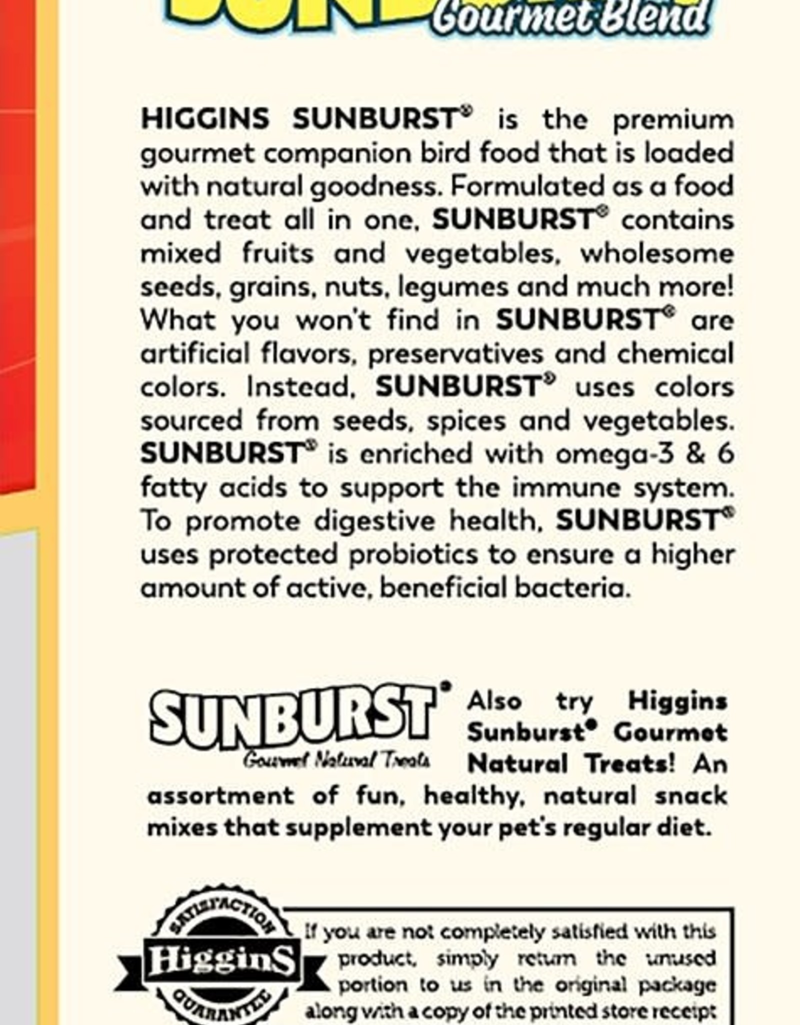 HIGGINS PREMIUM PET FOODS BIN #117- HIGGINS- SUNBURST- 5X5X5- PARROT- PER  LB