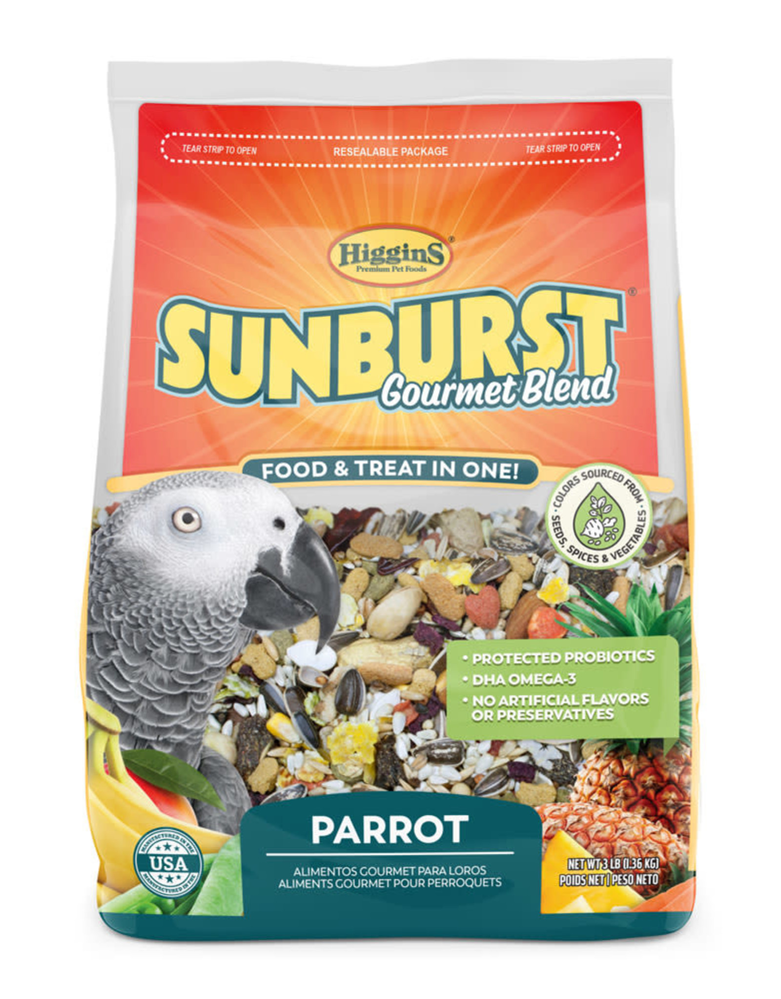 HIGGINS PREMIUM PET FOODS BIN #117- HIGGINS- SUNBURST- 5X5X5- PARROT- PER  LB