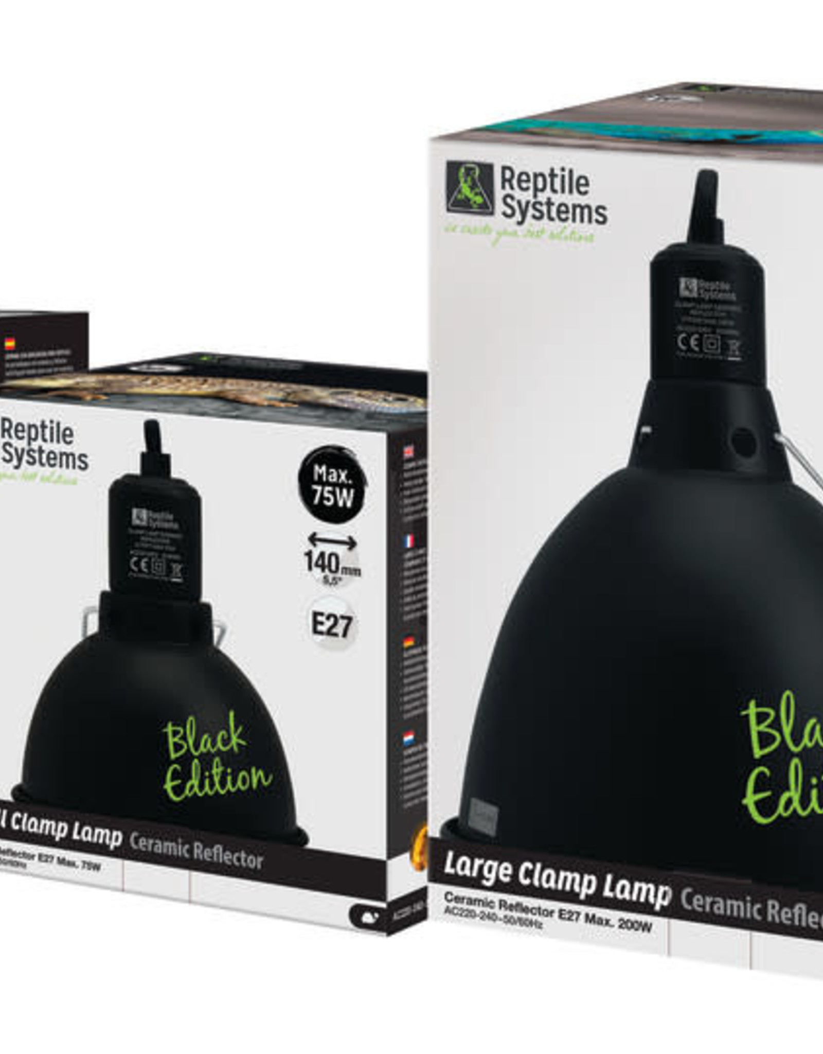 DRTIMS AQUATICS LLC REPTILE SYSTEMS- CERAMIC- REFLECTOR- CLAMP LAMP- 11X5.5X5.5- BLACK EDITION- 200 WATTS- LARGE