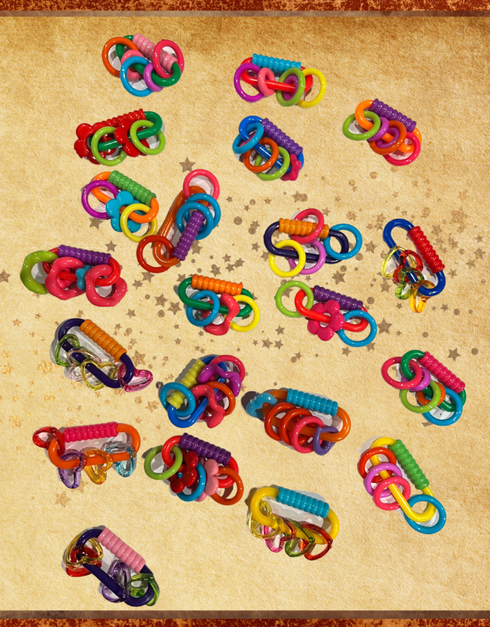 RHONDA'S AVIARY FOOT TOY- THE RATTLER- 2X1- ASSORTED COLORS- VARIATIONS ON A THEME, NOT ALL IDENTICAL- 1 PC