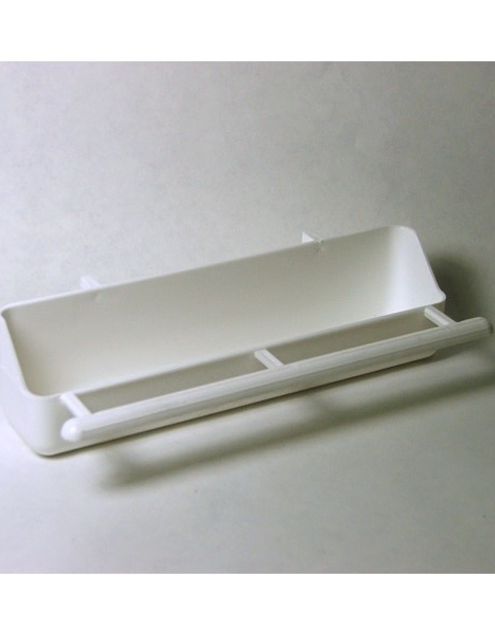 2-GR SEED TROUGH- PLASTIC- 1.5X1.5X7-INCHES- WITH PERCH- WHITE