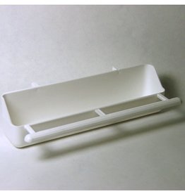 2-GR SEED TROUGH- PLASTIC- 1.5X1.5X7-INCHES- WITH PERCH- WHITE