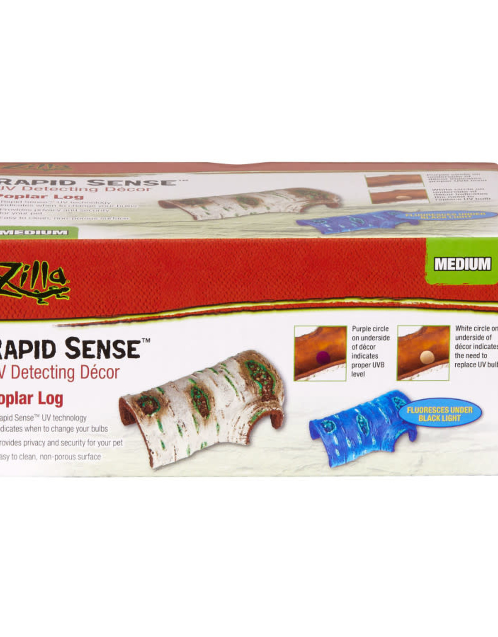ZILLA PET PRODUCTS ZILLA- RAPID SENSE UV DECOR- 2.75X3.75X5.9- POPLAR LOG- MEDIUM