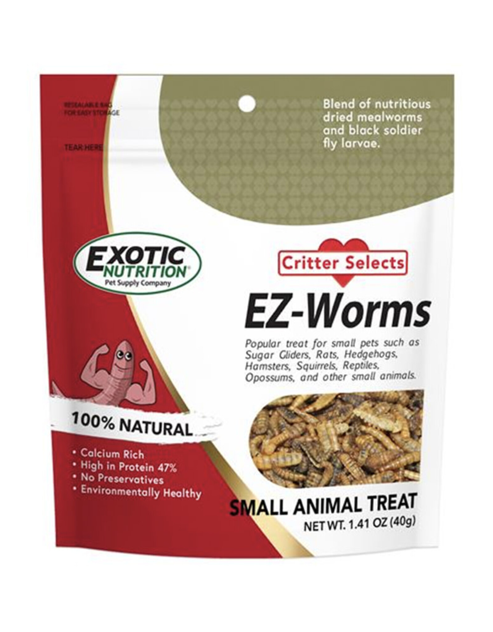 EXOTIC NUTRITION EN5877- EZ-WORMS- MEALWORMS/BLACK SOLDIER FLY LARVAE- 1.41 OZ