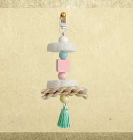 BIRD TOY- PASTEL COLORS- LOOFA CHEW 7X3- WITH TASSELS