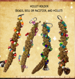 MILLET SPRAY- HOLDER- 9X2X2- WITH BEADS, MILLET, AND BELL *COLORS/STYLES VARY