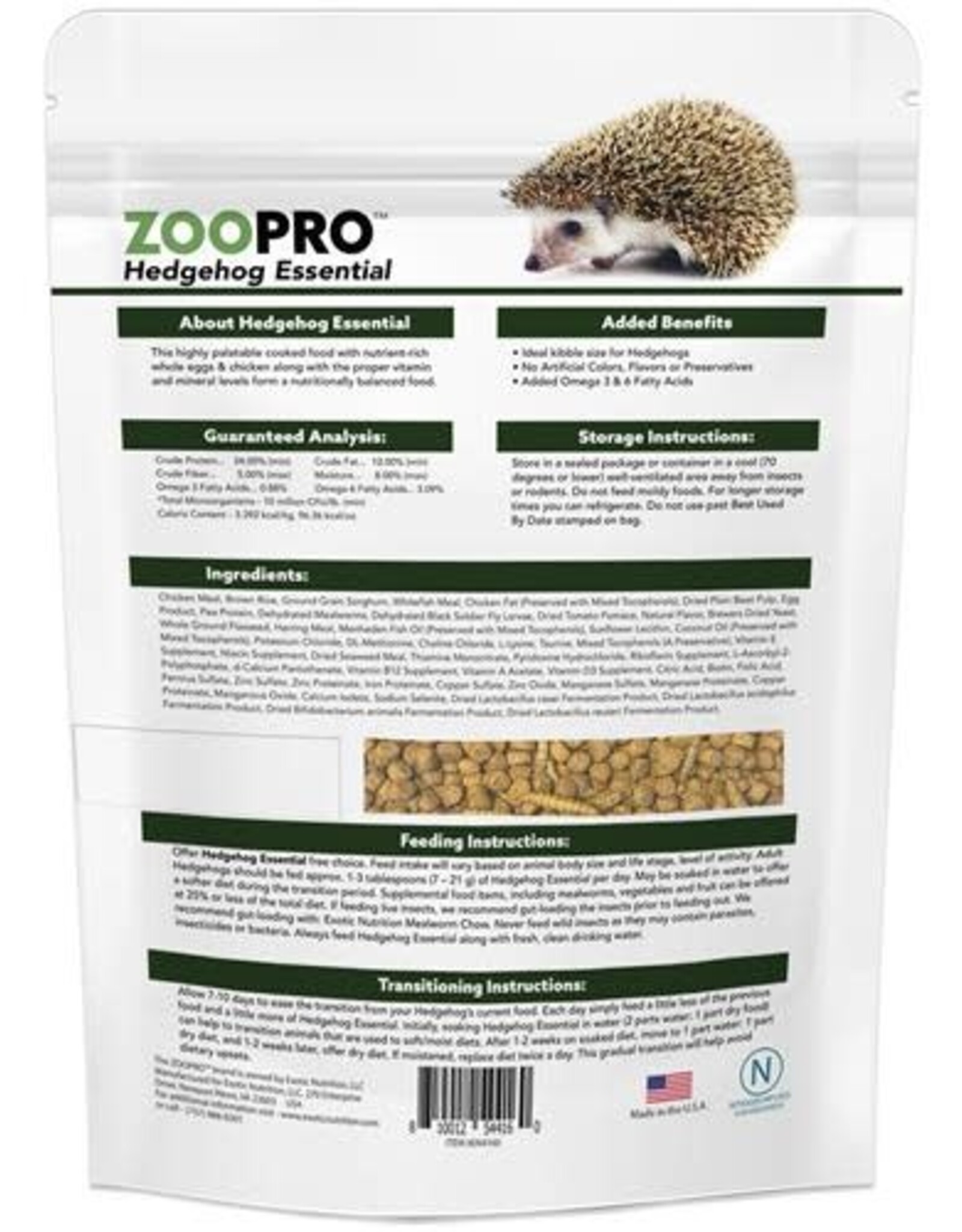 EXOTIC NUTRITION EXOTIC NUTRITION- EN4160- ZOOPRO- 6X8X2- HEDGEHOG- ESSENTIAL- DIET 1.75 LB