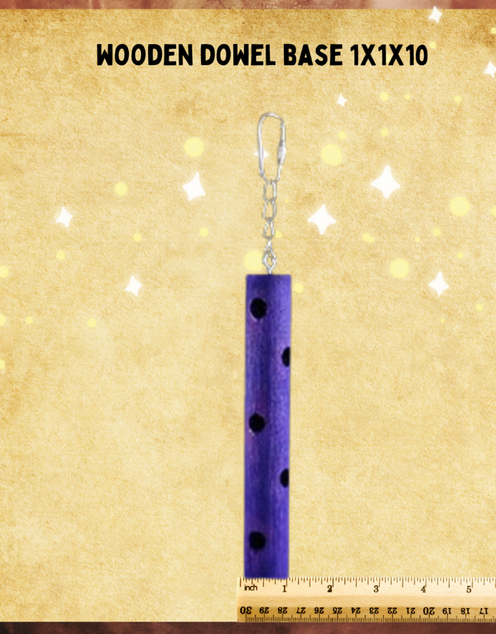 TOY MAKING- TOY BASE- WOOD- 4X4X7- WOODEN DOWEL- W/CHAIN AND  PEAR HOOK