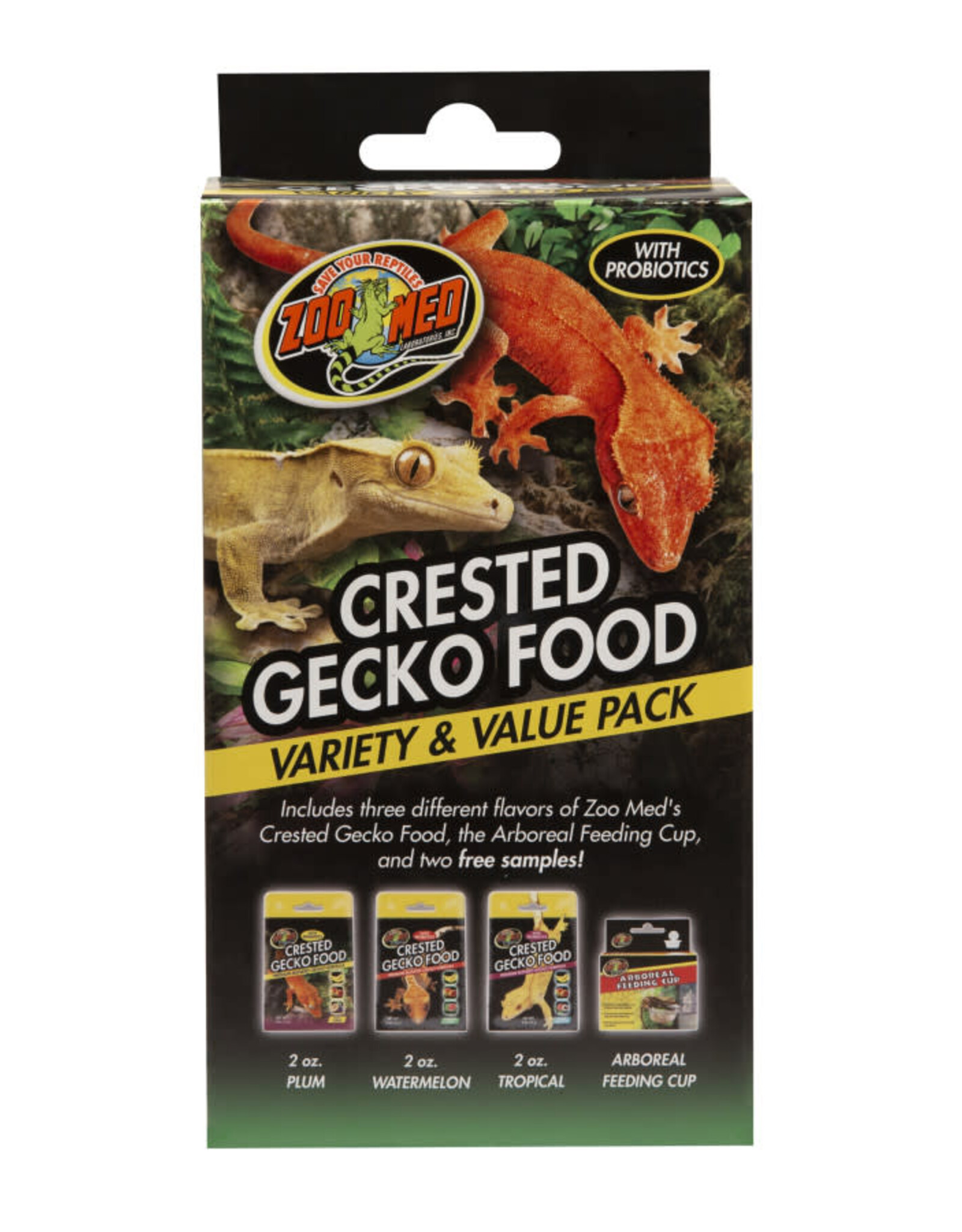 ZOO MED LABORATORIES, INC. ZOO MED- FSP-5- CRESTED GECKO DIET- 4X2X6- VALUE PACK- 3 VARIETIES (6 OZ) + ARBOREAL FEEDER CUP