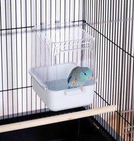 PREVUE PET PRODUCTS PREVUE- BIRD BATH- PLASTIC WITH CLEAR HOOD- 6X5X7- INSIDE/OUTSIDE ATTACHMENT