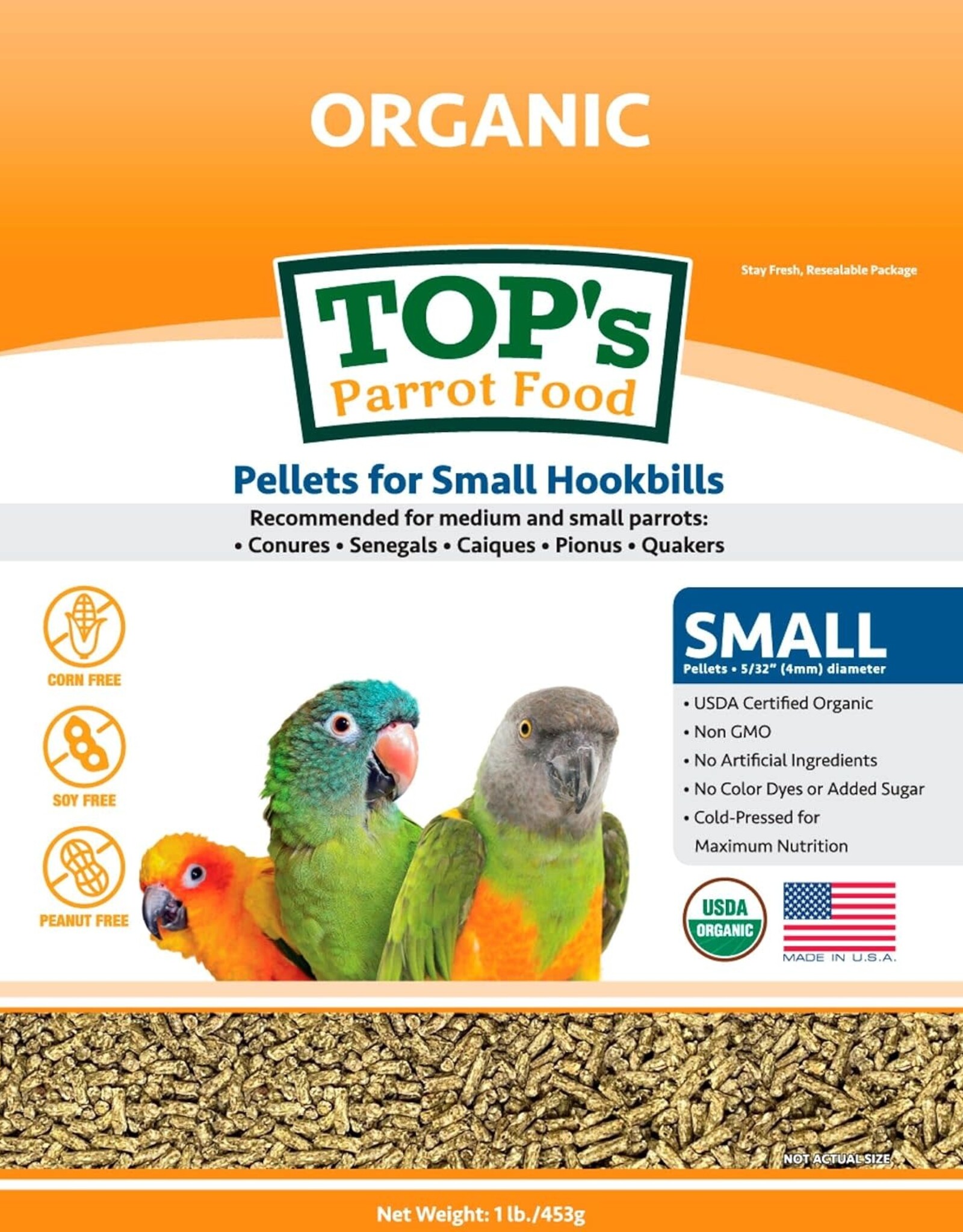 TOP'S PARROT FOOD TOP'S- OUTSTANDING BIRD PELLETS- HOOKBILL-  1 LB- SMALL