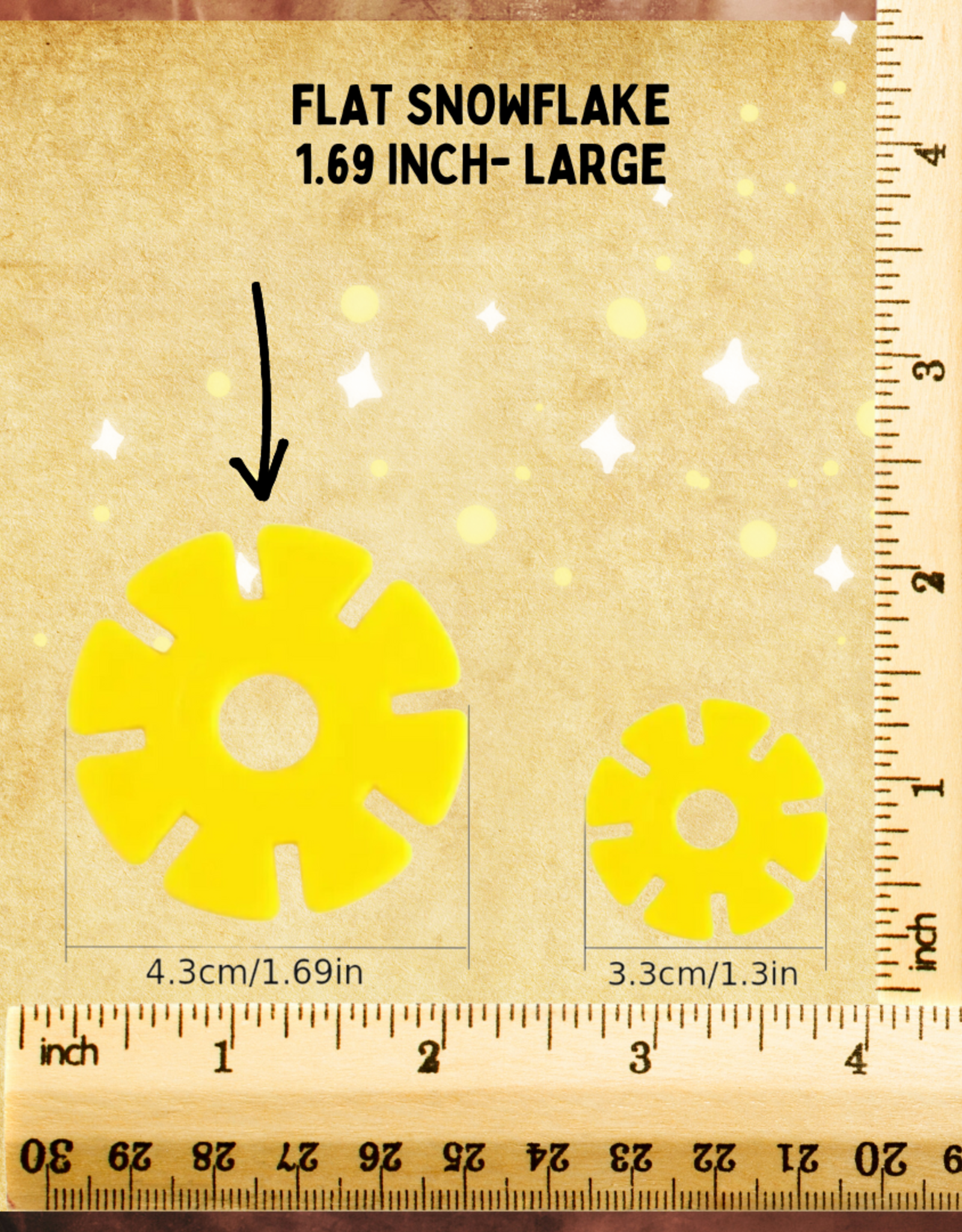 TOY MAKING- PLASTIC- 1.69X1.69- 5/16 HOLE- FLAT- SNOWFLAKES- LARGE