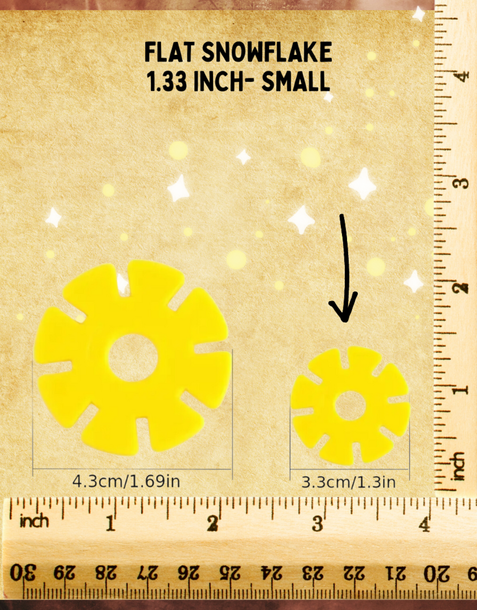 TOY MAKING- PLASTIC- 1.33X1.33- 5/16 HOLE- FLAT- SNOWFLAKES- SMALL