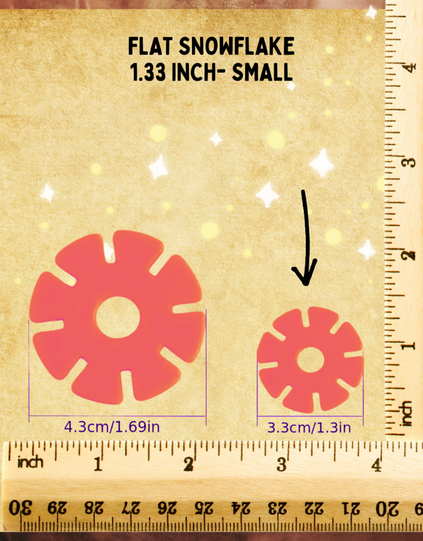 TOY MAKING- PLASTIC- 1.33X1.33- 5/16 HOLE- FLAT- SNOWFLAKES- SMALL