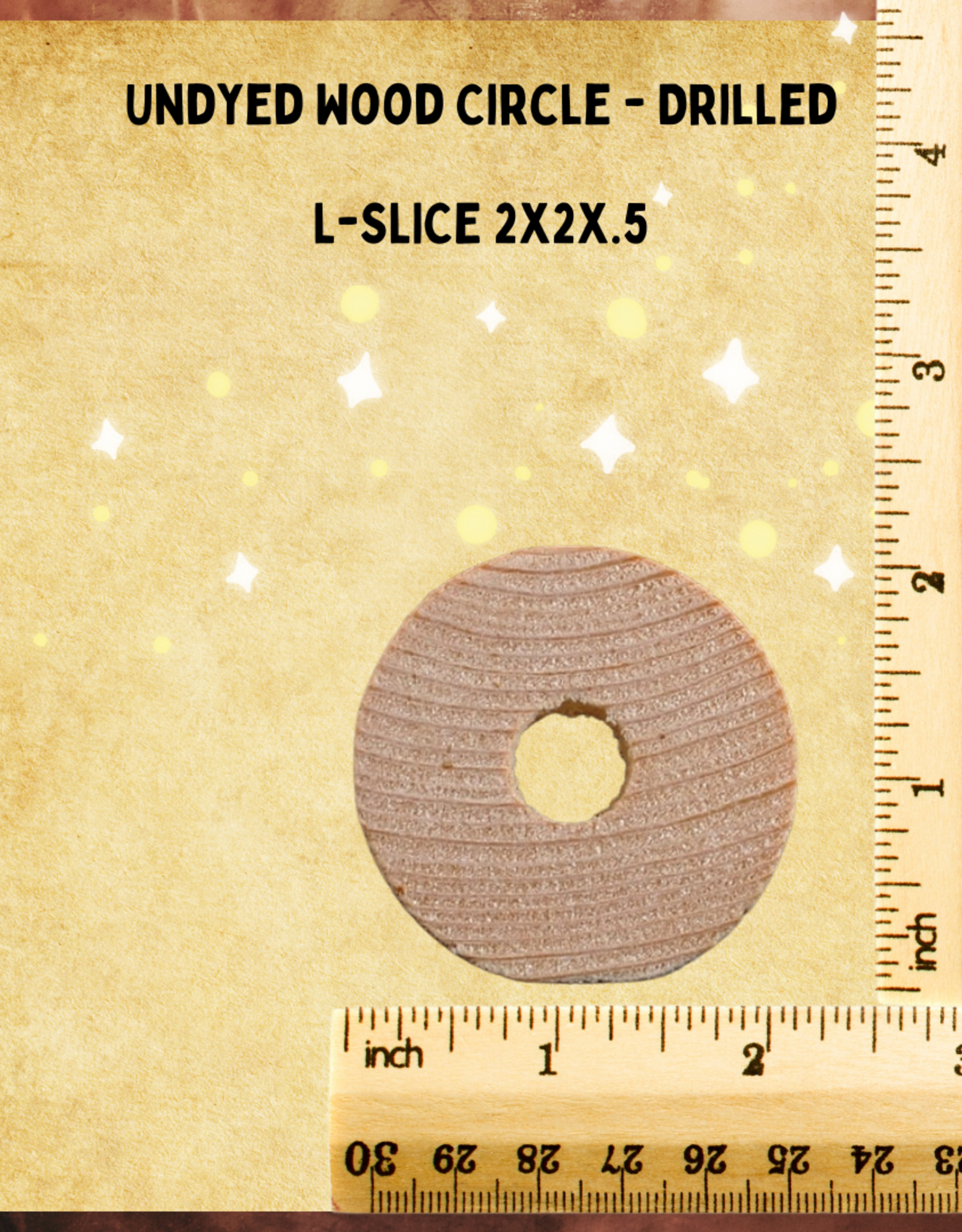 TOY MAKING-  WOOD- CIRCLE- 2X2X.5- 9MM HOLE