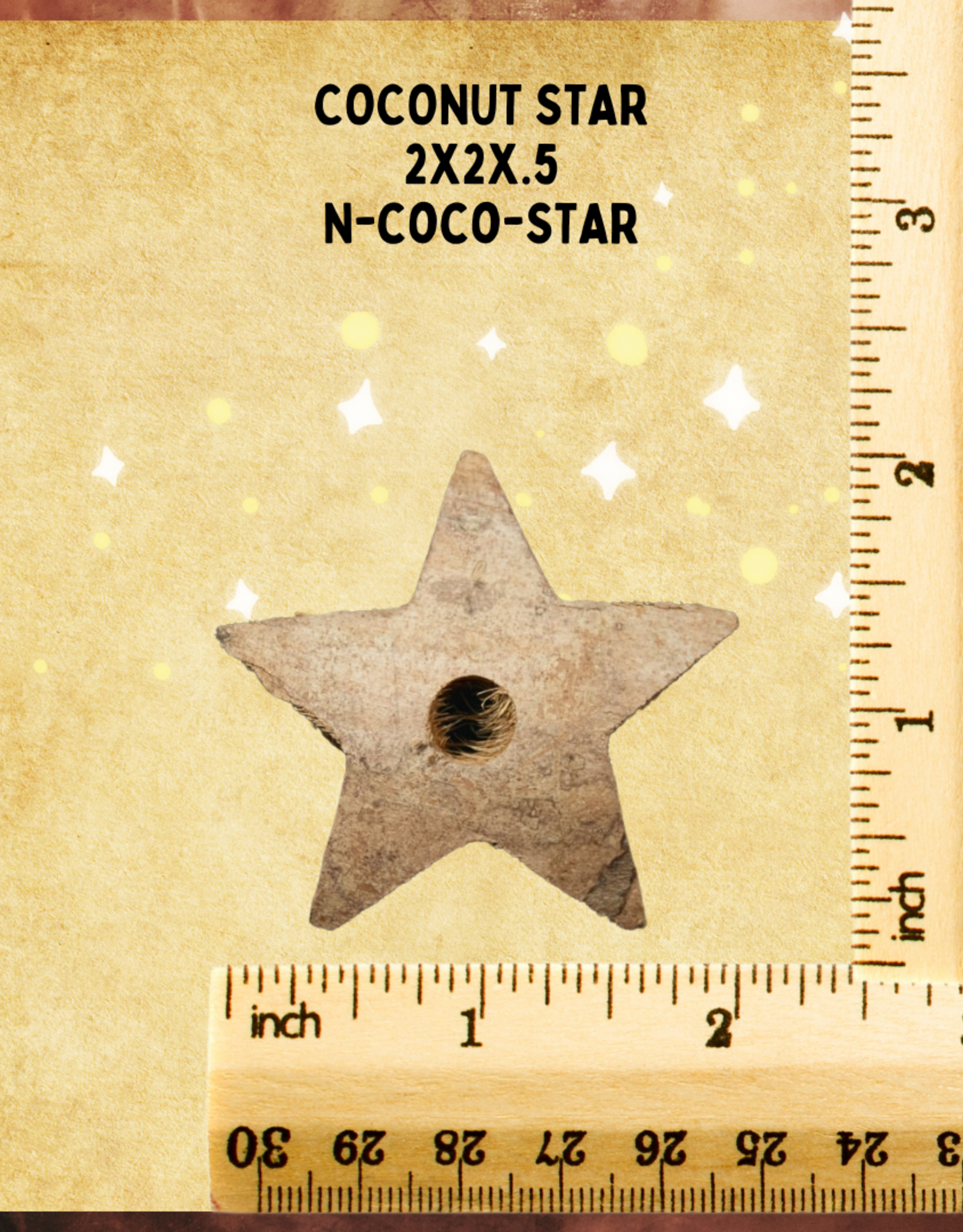 TOY MAKING- COCONUT- STAR- 2X2X.5- 9MM HOLE