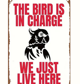 SIGN- METAL- 11.8X7.87- FUNNY- BIRD IS IN CHARGE