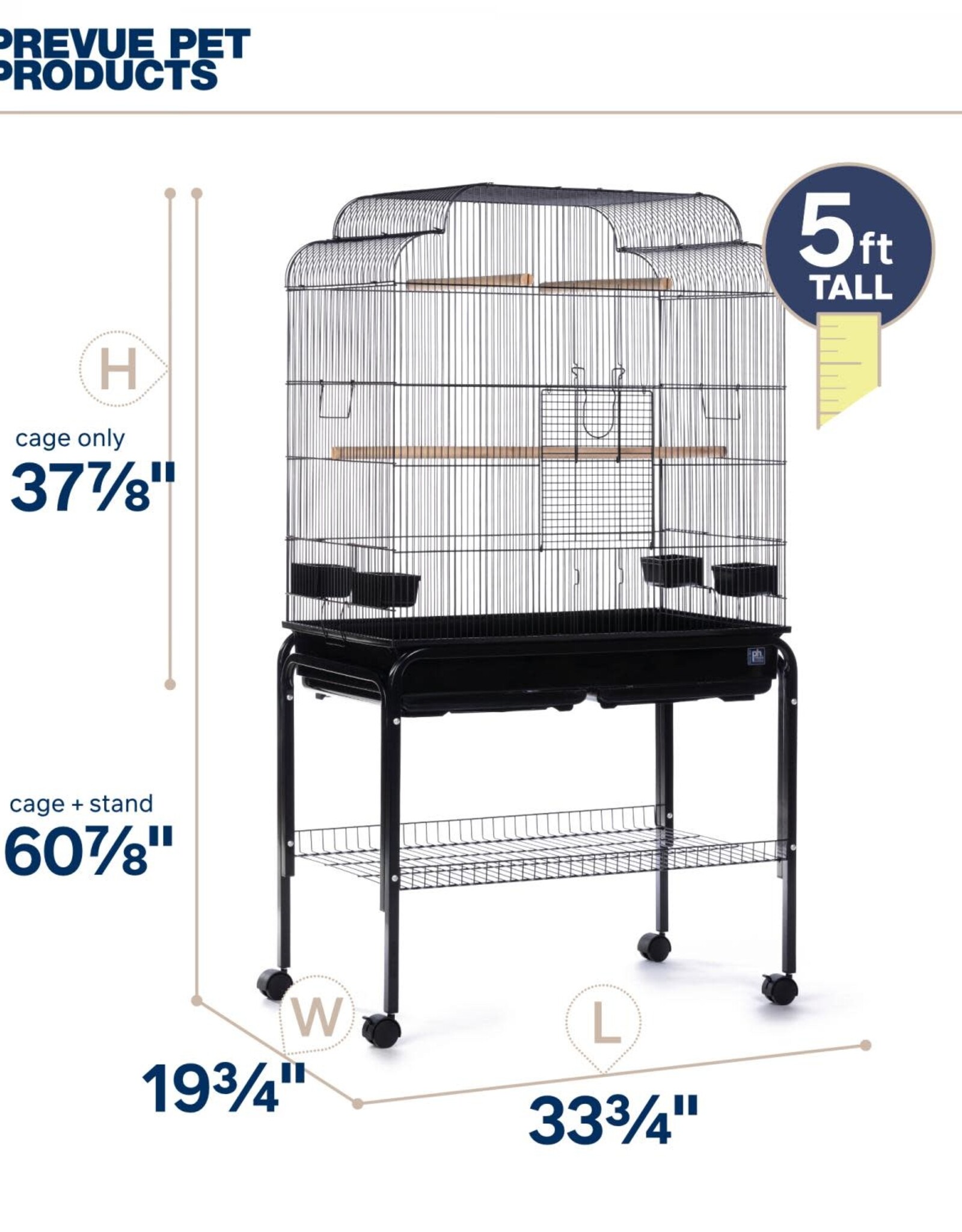 PREVUE PET PRODUCTS PREVUE- F090- BIRD CAGE- FLIGHT- 33X18.25X38 HIGH- WITH STAND (68 IN)- BLACK