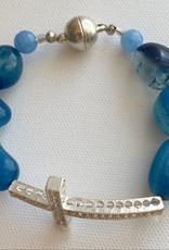 DE LA TERRE PAVE CROSS MYKONOS BLUE AGATE BRACELET