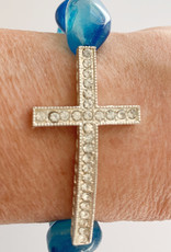 DE LA TERRE PAVE CROSS MYKONOS BLUE AGATE BRACELET