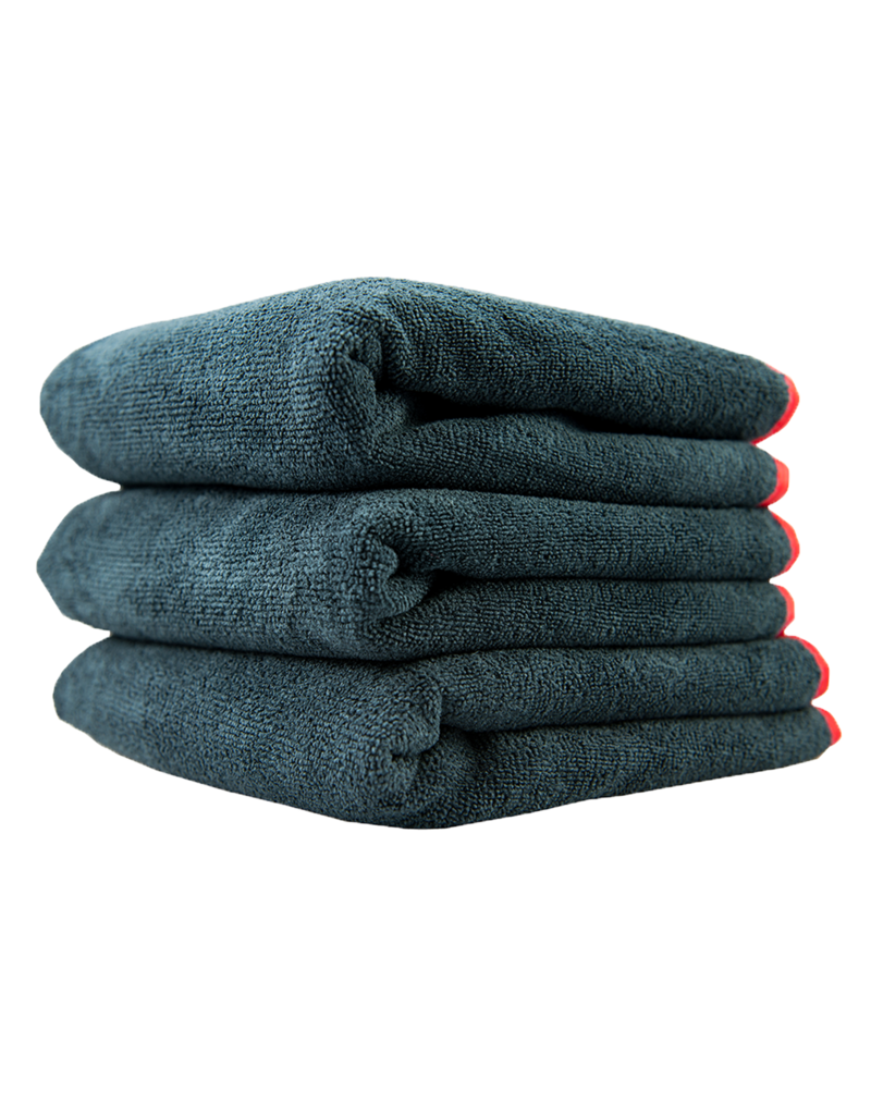 Chemical Guys Microfiber Towels 16X16 Heavy Black Towel, With Red Silk Edges - (3pcs/Bag) - 1Unit