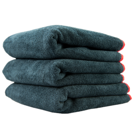 Chemical Guys MIC_508_03 Microfiber Towels 16X16 Heavy Black Towel, With Red Silk Edges - (3pcs/Bag) - 1Unit