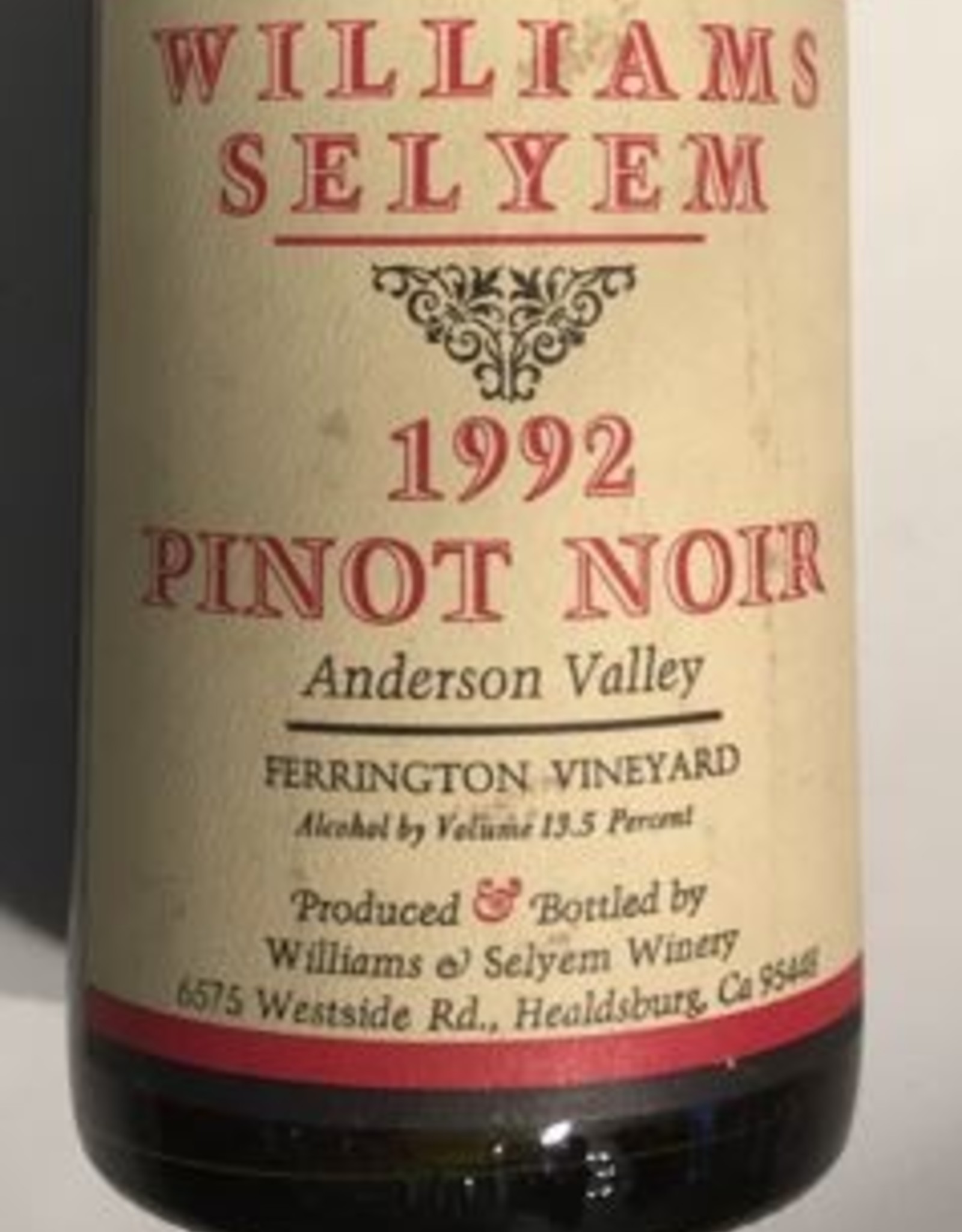 Williams Selyem Pinot Noir 1992 Ferrington
