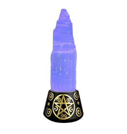 Selenite Crystal w/ Colour Changing LED on Pentagram Base