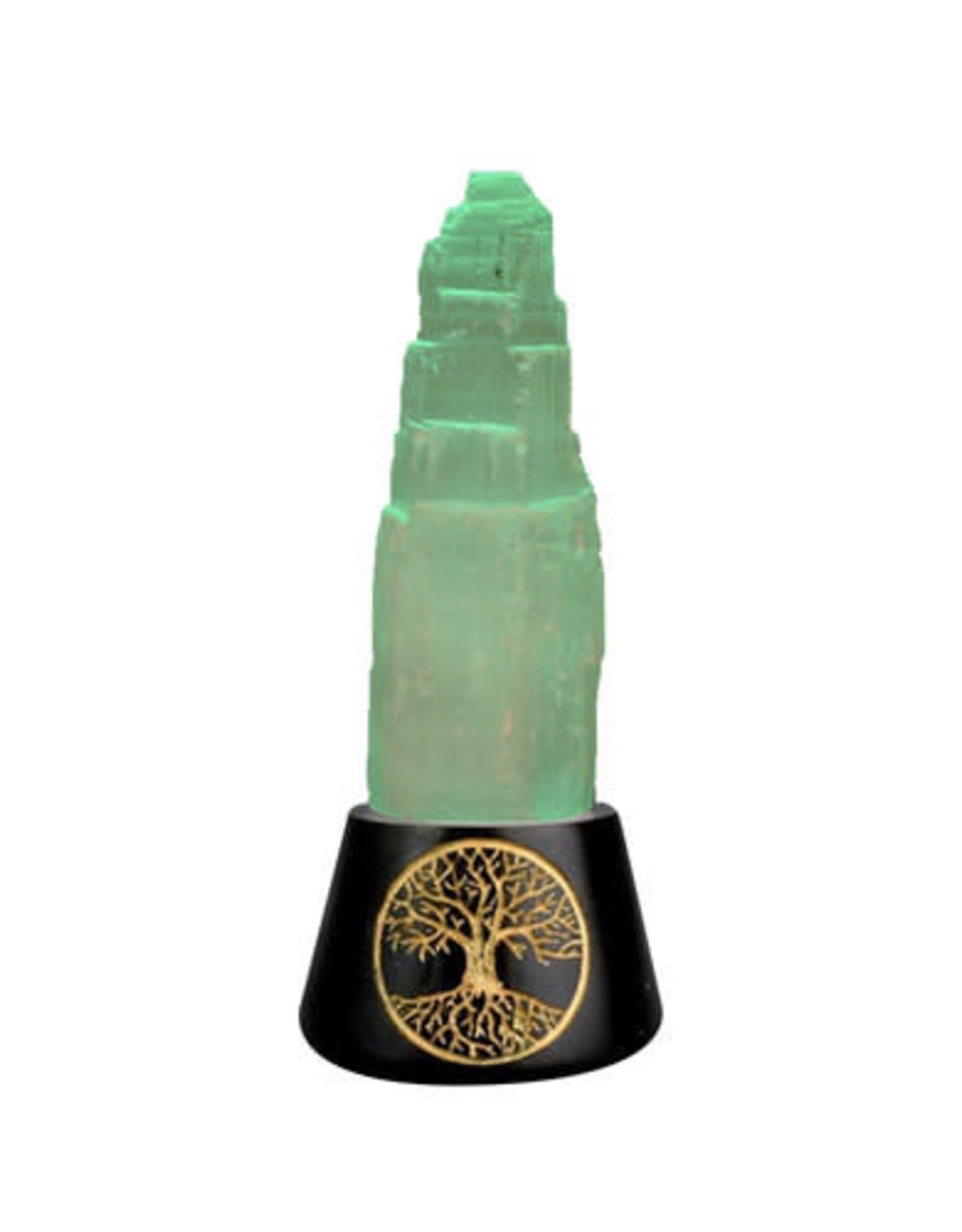 Selenite Crystal w/ Colour Changing LED on Tree of Life Base