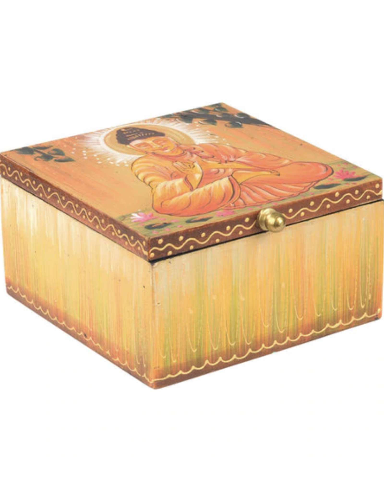 5" x 5" Hand Painted Wooden Box - Buddha