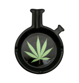 AT 2861 - 6" Classic Waterpipe Shaped Ashtray w/ Green Leaf