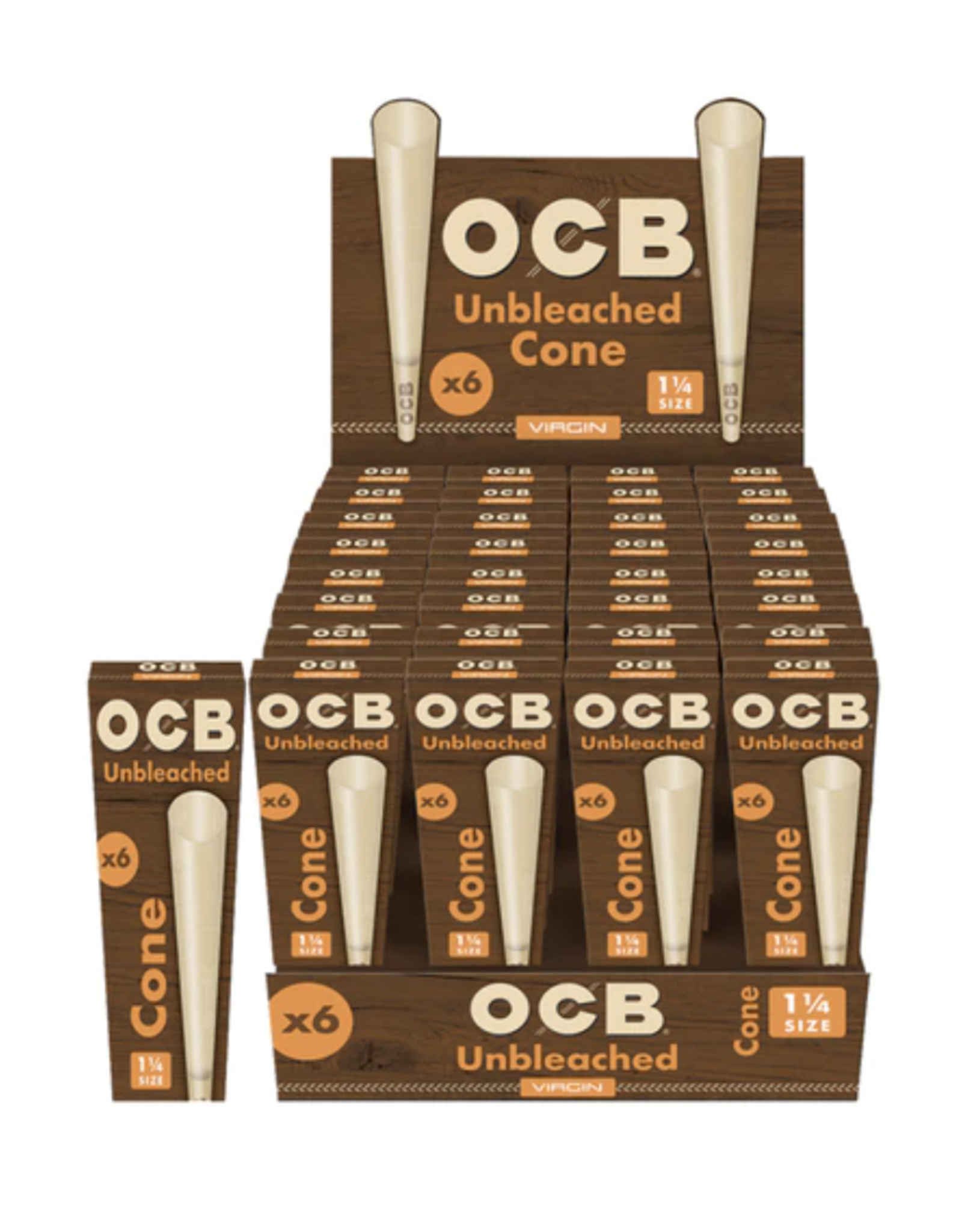 OCB Virgin Unbleached Cones 1.25 (6 Pack)