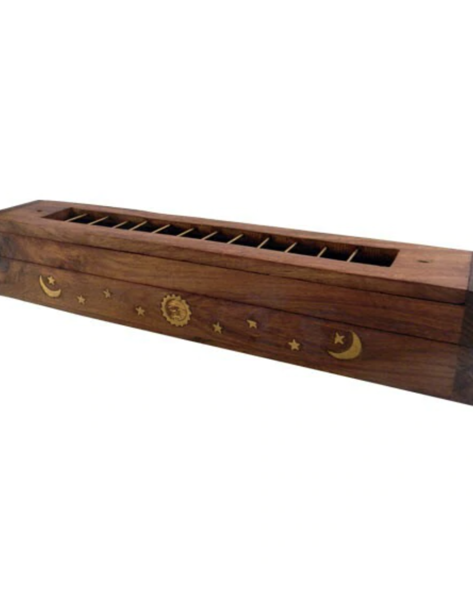 Sun, Moon & Stars Wooden Coffin Incense Burner