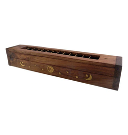 Sun, Moon & Stars Wooden Coffin Incense Burner