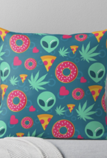 Alien Pizza Cannabis Doughnut Heart Throw Pillow