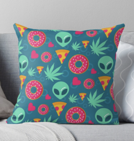 Alien Pizza Cannabis Doughnut Heart Throw Pillow