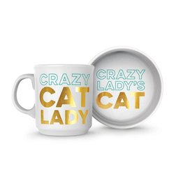 Cat Lady Ceramic Mug & Cat Bowl Set